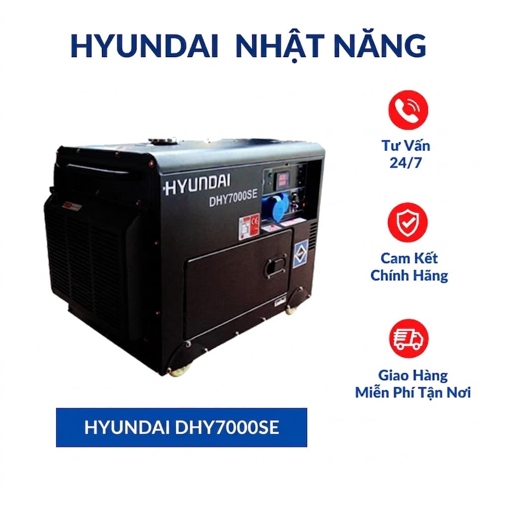 Máy Phát Điện 6KW Chạy Dầu Chống Ồn Hyundai DHY7000SE | hyundainhatnang.com